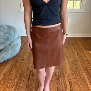 Theory brown leather skirt